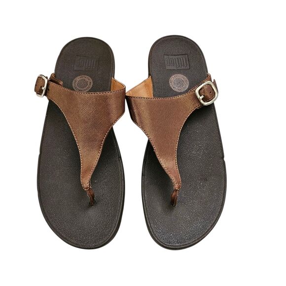 Fitflop‎ Sandals Womens 10 Skinny Deluxe Bronze Slipper Slide Flip Flop Thong - Picture 1 of 8